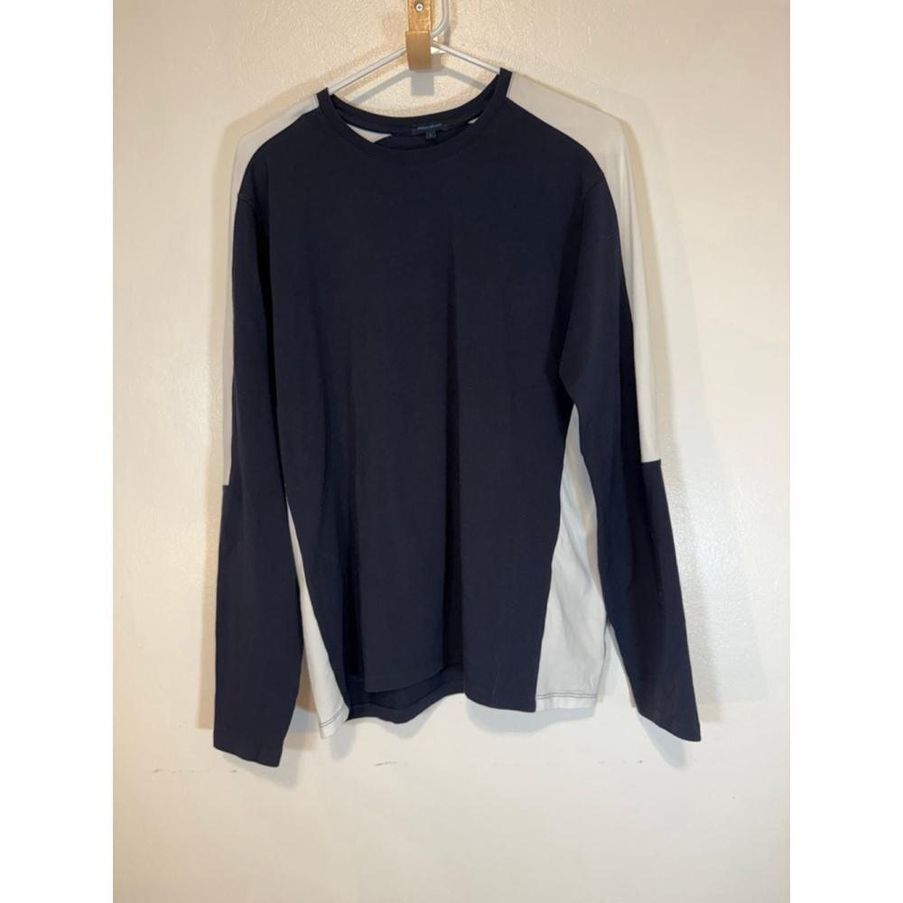 Men's PATRICK ASSARAF Long Sleeve Tee L Blue & White, Colorblock, super soft